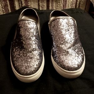 Silver glitter slip on shoes
